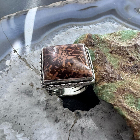 Sterling Silver Southwestern Style Square Mariam Jasper Ring Size 9.5 For Women - Picture 4 of 10